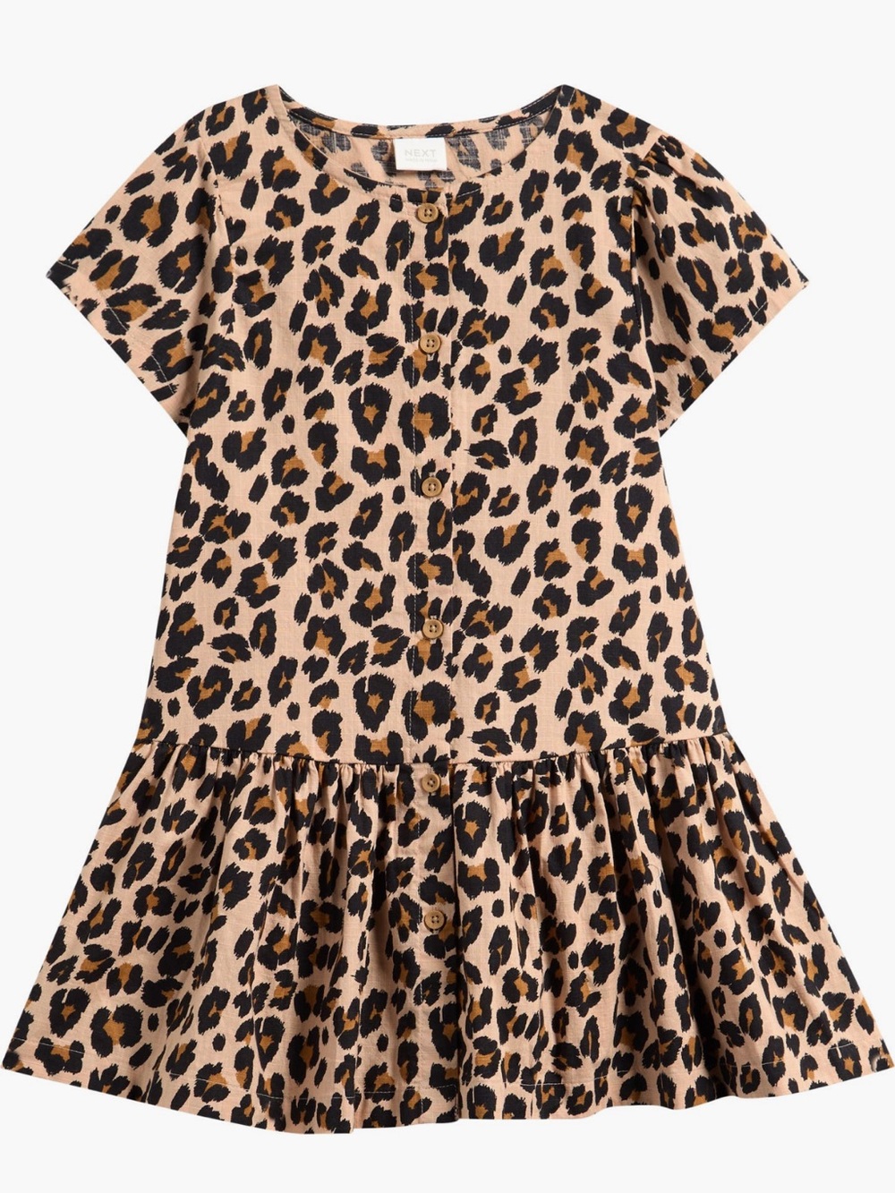 NWT NEXT Leopard Print Button-Front Kids Dress - Tan/Black 5/6